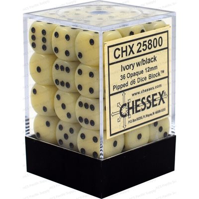 Chessex 36d6 Opaque Ivory/black