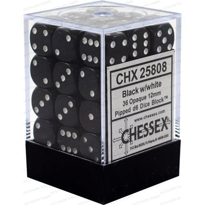Chessex 36d6 Opaque Black/white