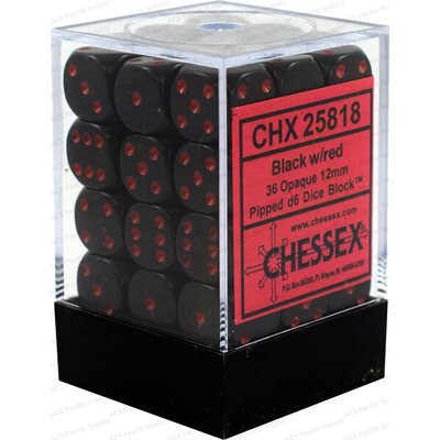 Chessex 36d6 Opaque Black/red