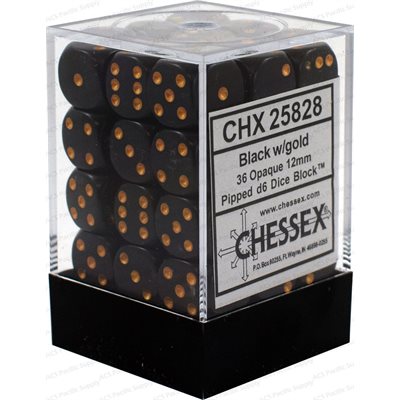 Chessex 36d6 Opaque Black/gold