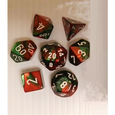 Chessex Poly Gemini Green-red/white