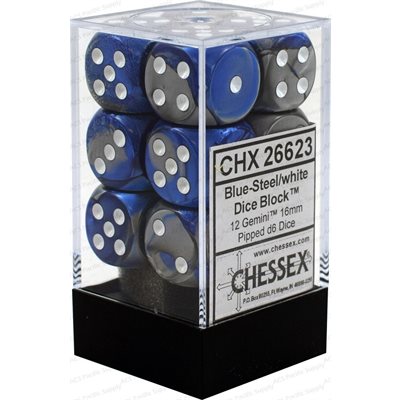 Chessex 12d6 Gemini Blue-steel/white