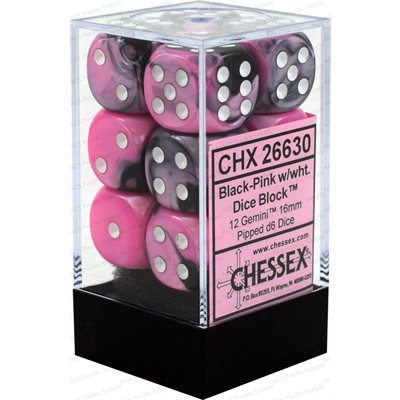 Chessex 12d6 Gemini Black-pink/white