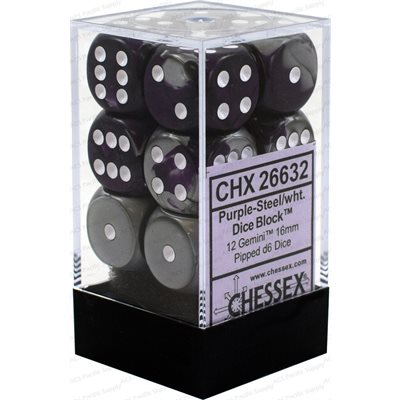 Chessex 12d6 Gemini Purple-steel/white