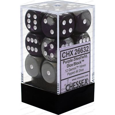 Chessex 12d6 Gemini Purple-steel/white