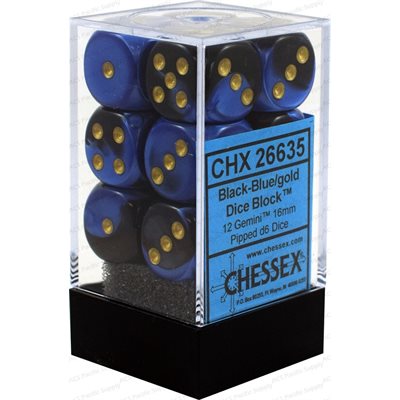 Chessex 12d6 Gemini Black-blue/gold