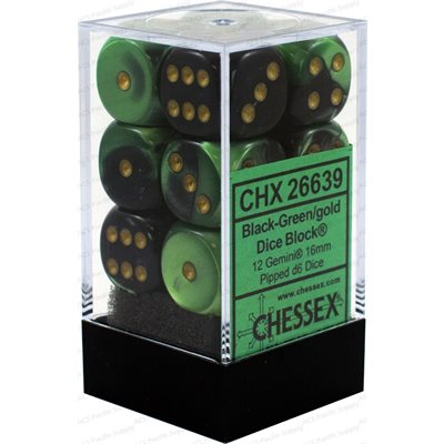 Chessex 12d6 Gemini Black-green/gold