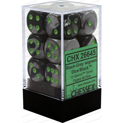 Chessex 12d6 Gemini Black-grey/green