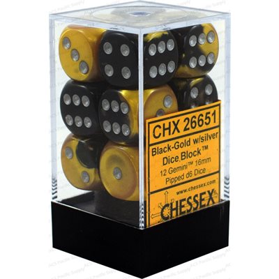 Chessex 12d6 Gemini Black Gold/silver