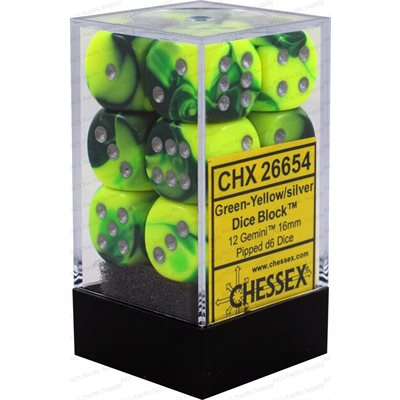 Chessex 12d6 Gemini Green Yellow/silver