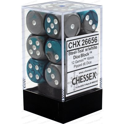 Chessex 12d6 Gemini Steel-Teal/White