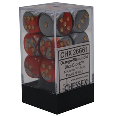 Chessex 12d6 Gemini Orange-steel/gold