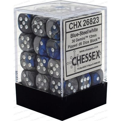 Chessex 36d6 Gemini Blue-steel/white