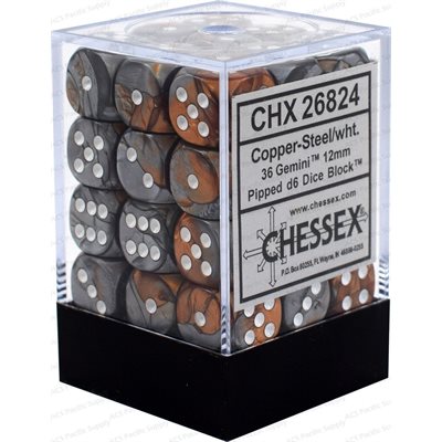 Chessex  36d6 Gemini Copper-steel/white