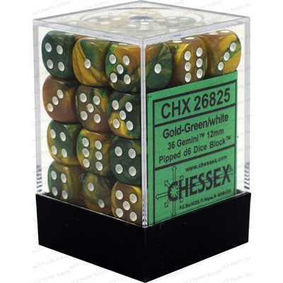 Chessex 36d6 Gemini Gold-green/white