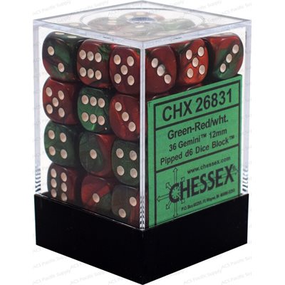 Chessex 36d6 Gemini Green-red/white