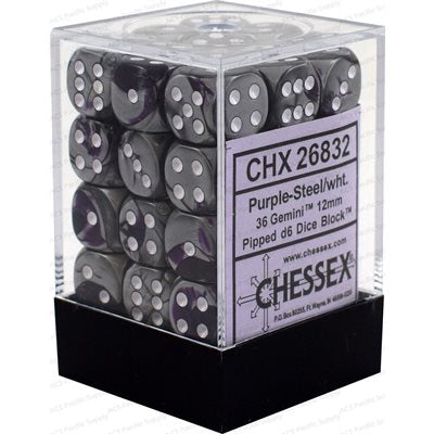 Chessex 36d6 Gemini Purple-steel/white