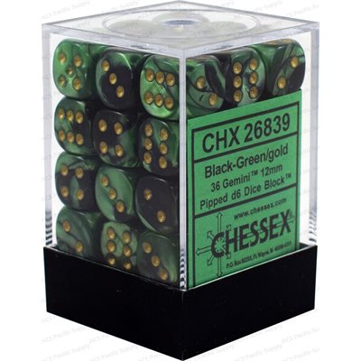 Chessex 36d6 Gemini Black-green/gold