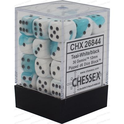 Chessex 36d6 Gemini White-teal/black