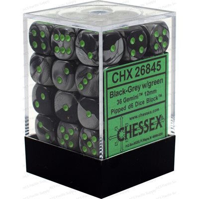 Chessex 36d6 Gemini Black-grey/green