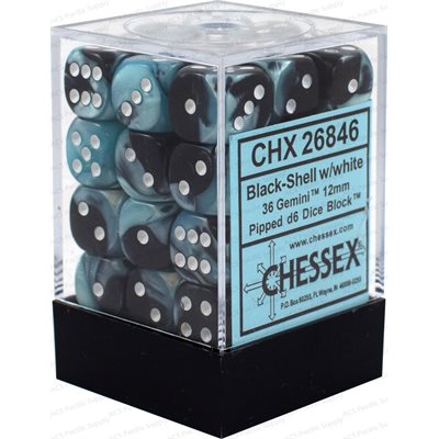 Chessex 36d6 Gemini Black-shell/white