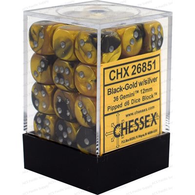 Chessex 36d6 Gemini Black-gold/silver