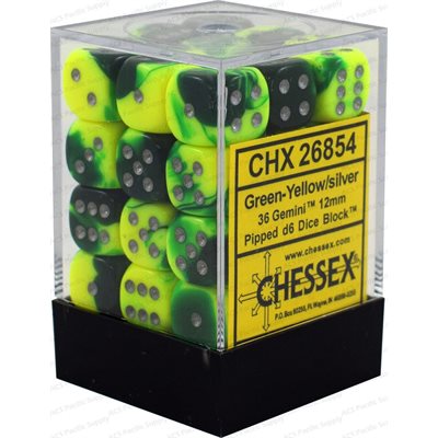 Chessex 36d6 Gemini Green-yellow/silver