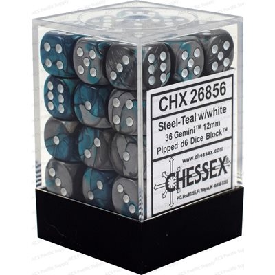 Chessex  36d6 Gemini Steel-teal/white