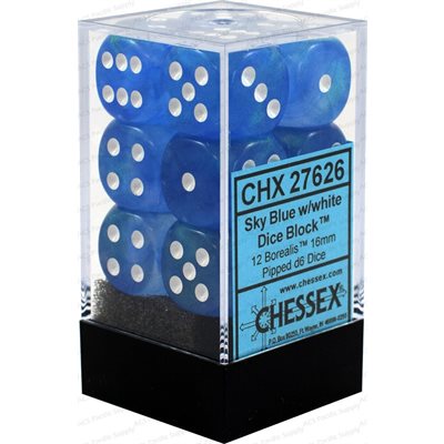 Chessex 12d6 Borealis Sky Blue/white