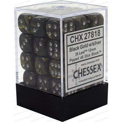 Chessex 36d6 Leaf Black Gold/silver