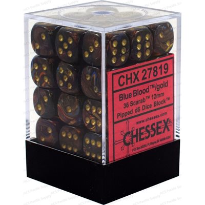 Chessex 36d6 Scarab Blue Blood/gold