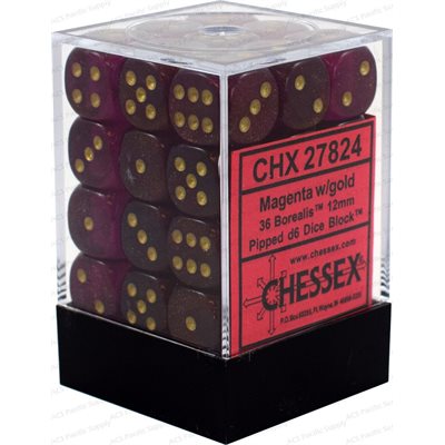 Chessex  36d6 Borealis Magenta/gold