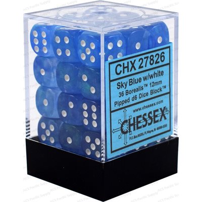 Chessex 36d6 Borealis Sky Blue/white