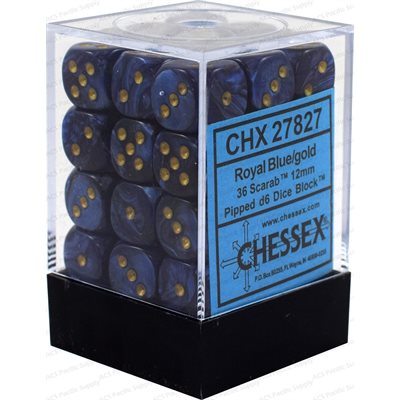 Chessex 36d6 Scarab Royal Blue/gold