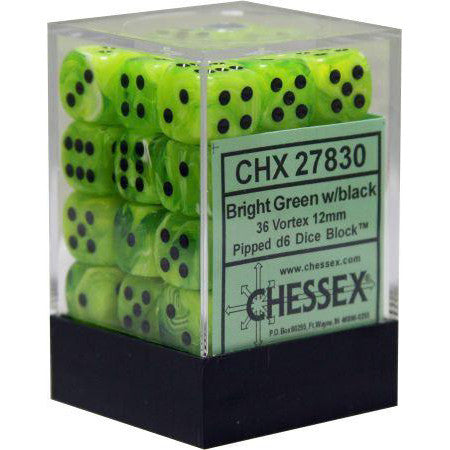 Chessex 36d6 Vortex Bright Green/black