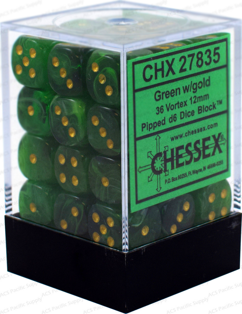 Chessex 36d6 Vortex Green/gold