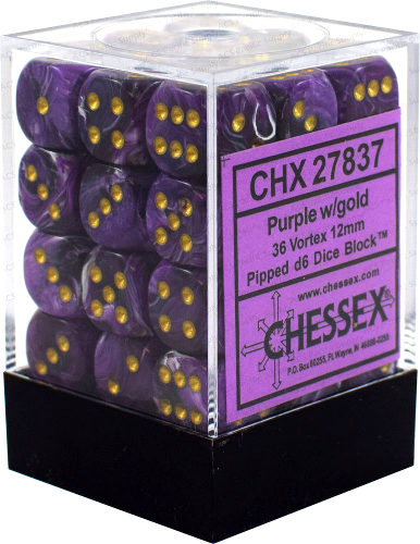 Chessex 36d6 Vortex Purple/gold
