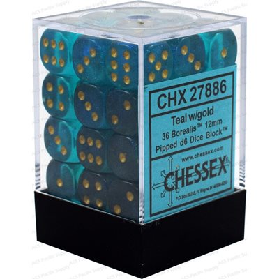 Chessex 36d6 Borealis Teal/gold