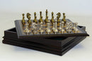 Chess Staunton Metal Chessmen in Wooden Chest 2.5" King Height