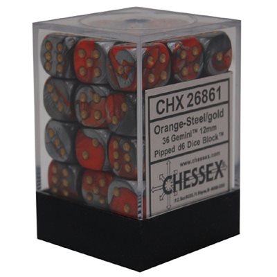 Chessex  36d6 Gemini Orange-steel/gold