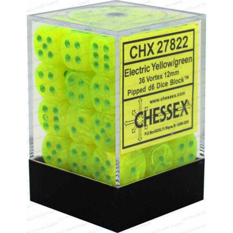 Chessex 36d6 Vortex Electric Yellow/green