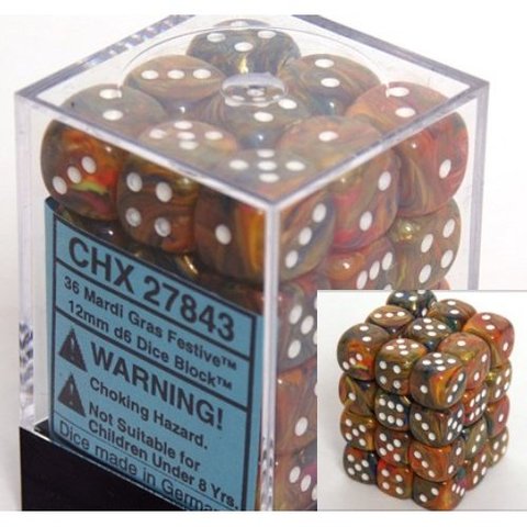 Chessex 36d6 Festive Mardi Gras/black