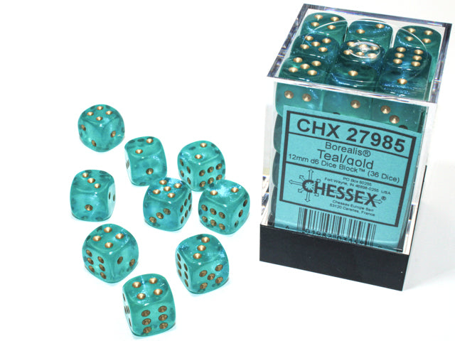 Chessex 36d6 Borealis Teal/gold Luminary