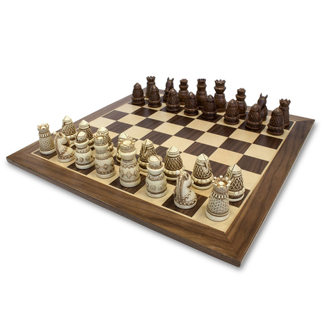 Chess Set - 15" Walnut, Medieval Polystone 12-5415