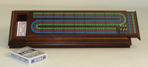 Crib Board 3-Track Coloured Walnut with Storage, Cards, and Metal Pegs WWI-33559