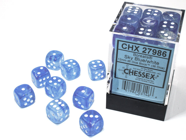 Chessex 36d6 Borealis Sky Blue/white Luminary