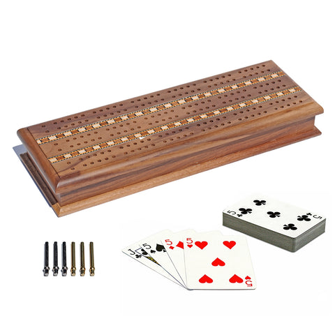Crib Board Deluxe 3-Track Oak with Storage, Cards, and Metal Pegs WE31-4503