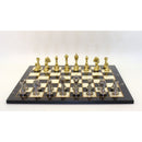 Chess Staunton Metal Chessmen with Black Decoupage Board 3" King Height